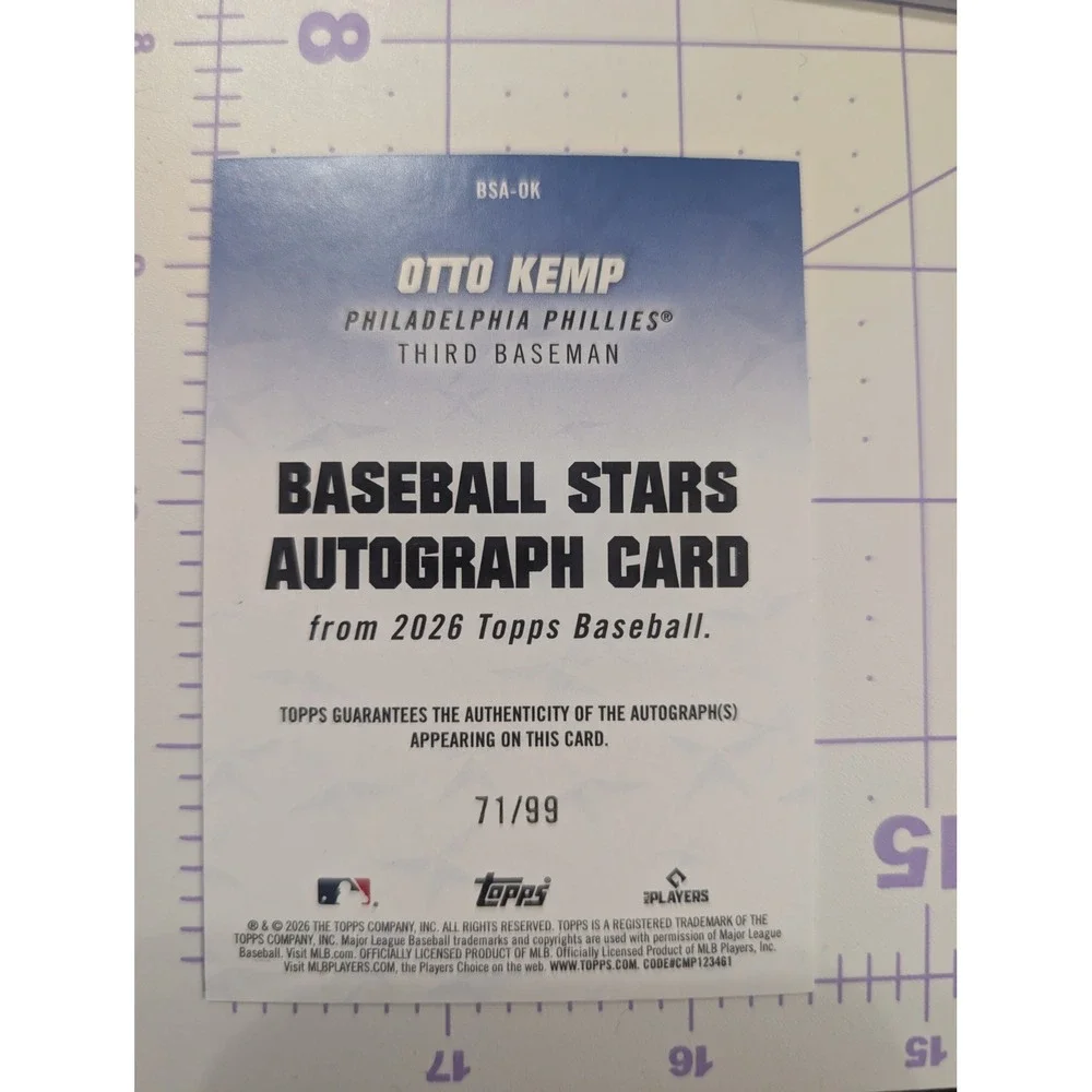 2026 Topps Otto Kemp Baseball Stars Auto RC 71/99 Philadelphia Phillies BSA-OK